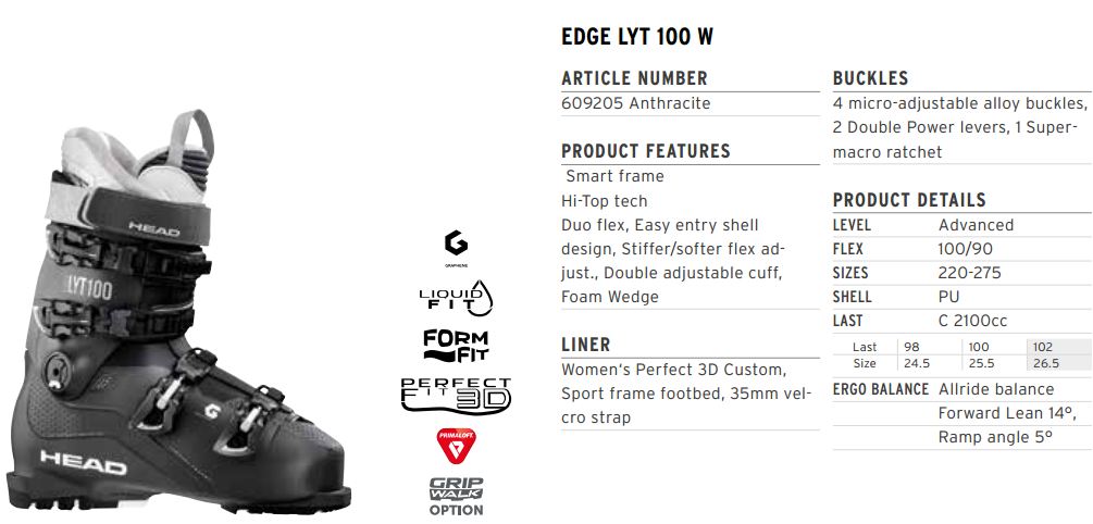 Горнолыжные ботинки Head EDGE LYT 100 W - 22.5 см (Eur. 35)