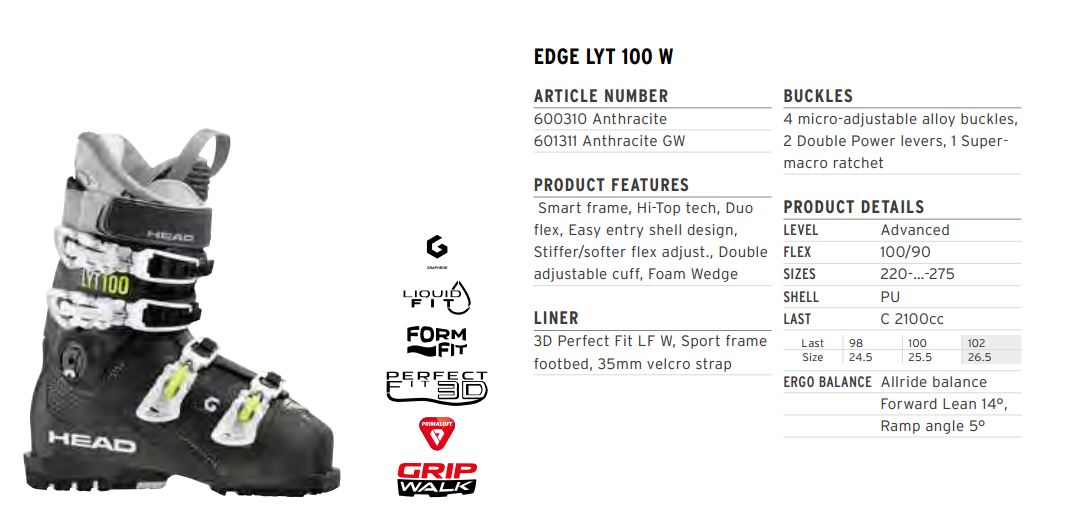 Горнолыжные ботинки Head EDGE LYT 100 W anthracite - 26.5 см (Eur. 41)