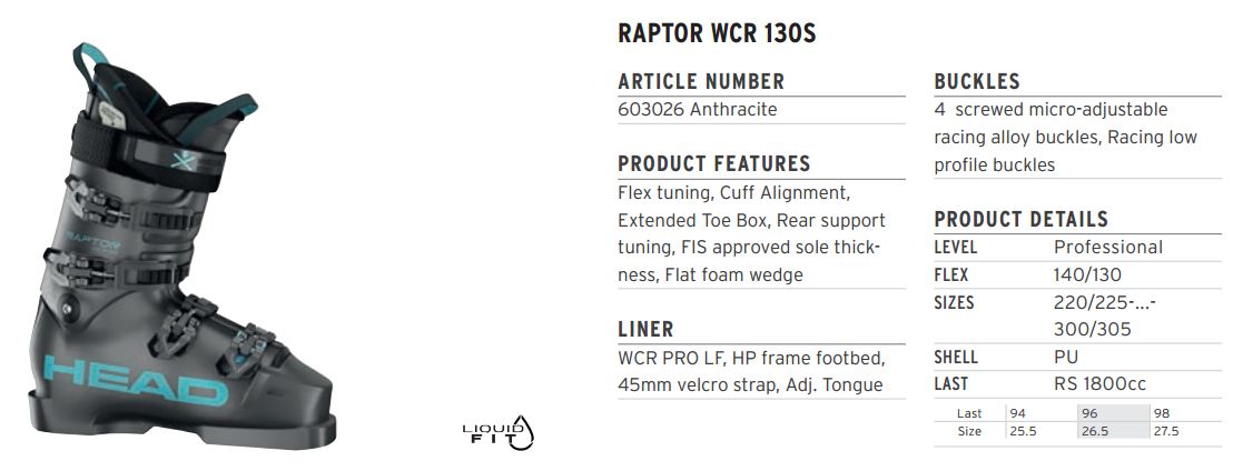 Горнолыжные ботинки Head RAPTOR WCR 130S anthracite - 27.5 см (Eur. 42.5)