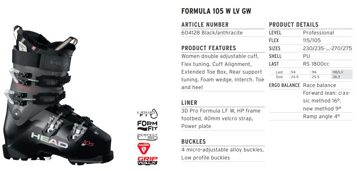 Горнолыжные ботинки Head FORMULA 105 W LV GW black/anthracite - 25.5 см (Eur. 40)