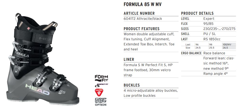 Горнолыжные ботинки Head FORMULA 85 W MV anthracite/black - 25.5 см (Eur. 40)