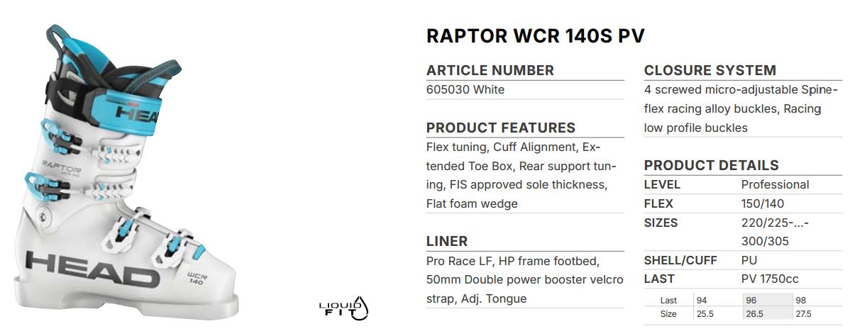 Горнолыжные ботинки Head RAPTOR WCR 140S PV white - 27.5 см (Eur. 42.5)