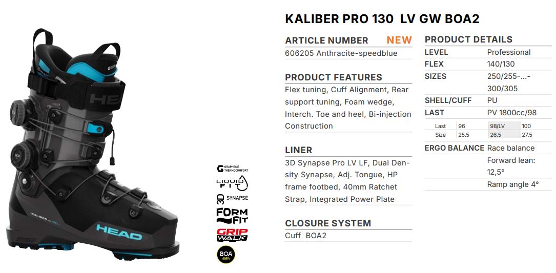 Горнолыжные ботинки Head KALIBER PRO 130 LV GW BOA2 аnthracite-speedblue