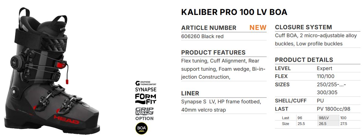 Горнолыжные ботинки Head KALIBER PRO 100 LV BOA black red - 26.5 см (Eur. 41 - 41,5)