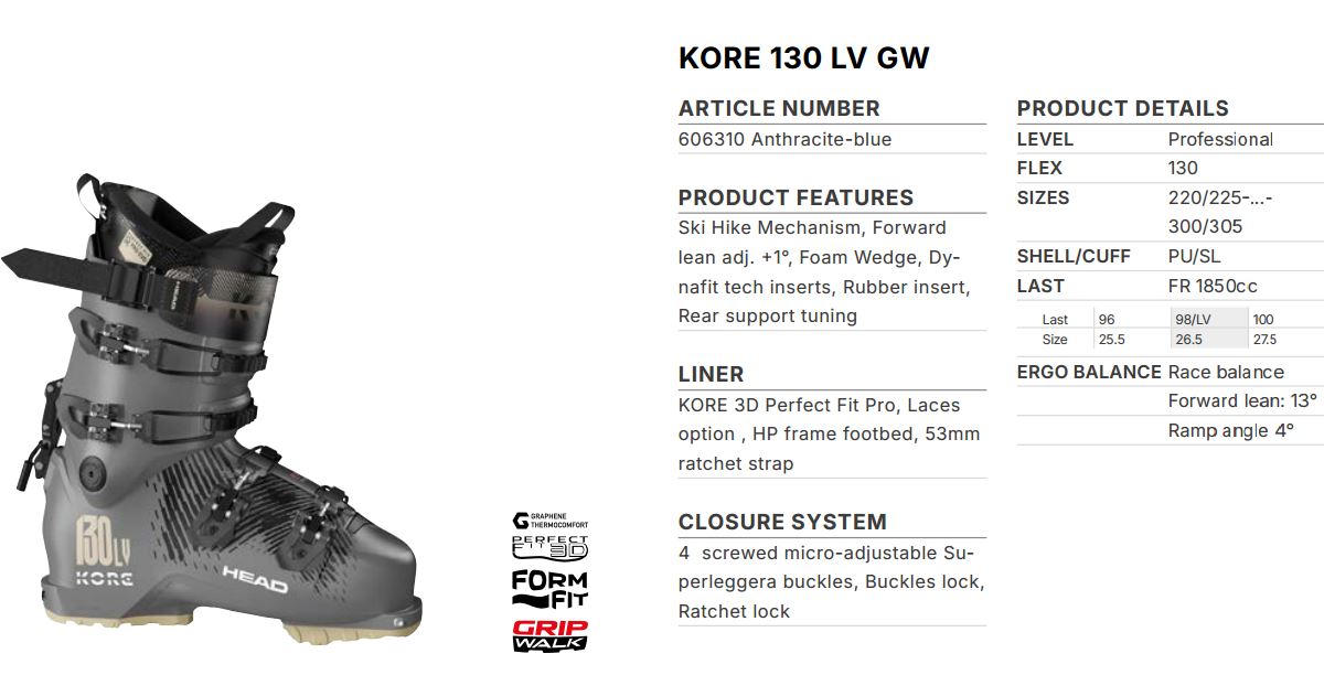 Горнолыжные ботинки Head KORE 130 LV GW - 27.5 см (Eur. 42,5 - 43)